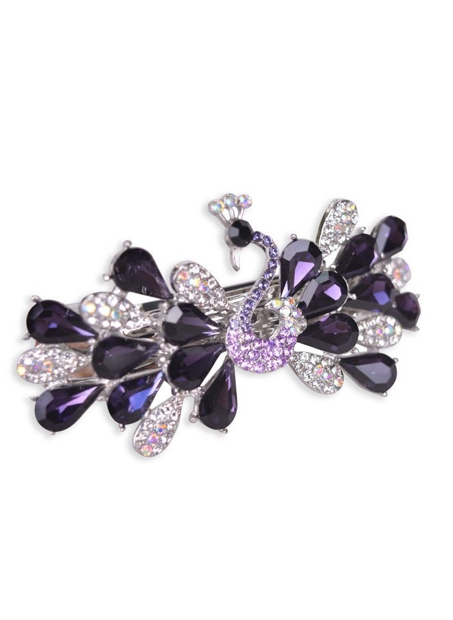 Sankuwen Sankuwen Peacock Rhinestone Hairpin Luxury Crystal Hair Barrette Clip(Purple)  - Image 2