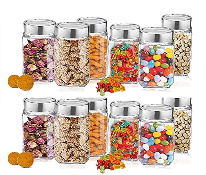Vency Cube Jar 310ml , Transparent Storage Container Glass Jar, Kitchen Glass Bottle for Spices (Set Of 12) - Image 1