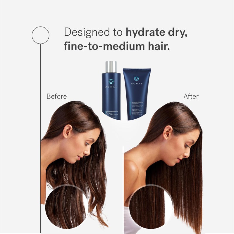 MONAT Advanced Hydration Shampoo and Conditioner Set Infused with REJUVENIQE For Dry Fine to Medium Hair - Moisturizes & Strengths - Sulfate-Free, Paraben-Free, Frizz-Reducing - 8 fl. oz. & 6 fl. oz. - Image 2