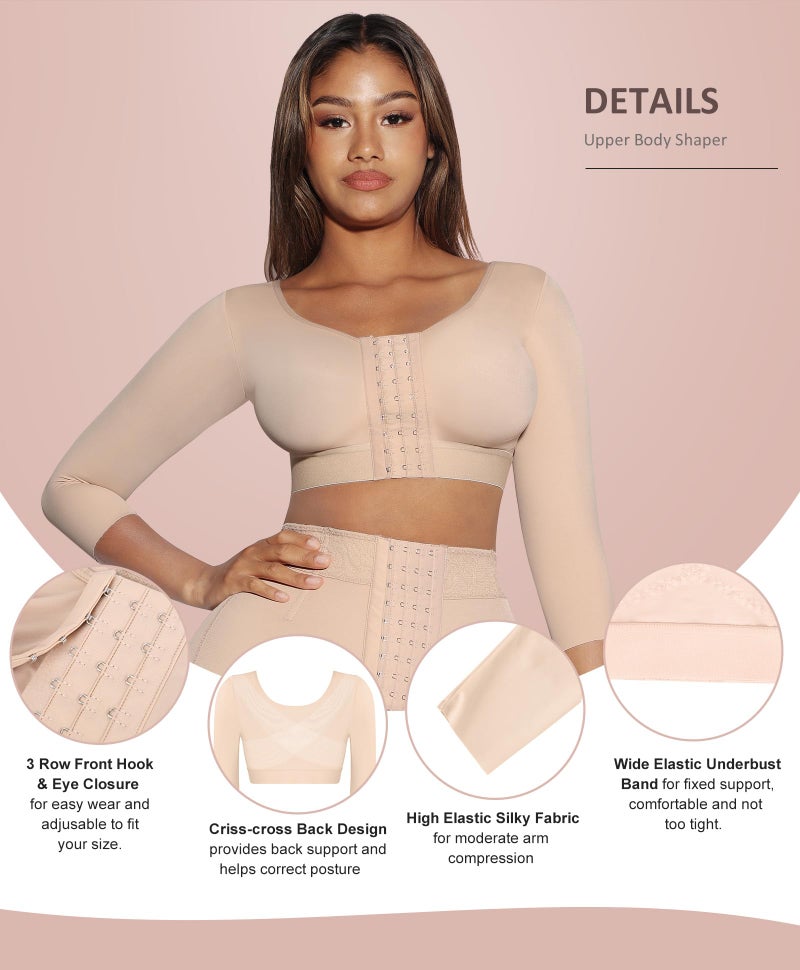 FeelinGirl Arm Shaper Post Arm Lipo Compression Garment with Bra Arm Garment Shapewear for Arms Nude XL - Image 3