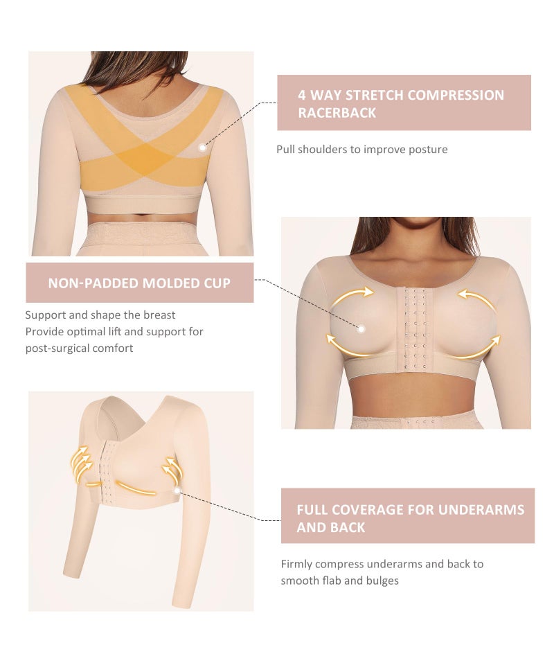 FeelinGirl Arm Shaper Post Arm Lipo Compression Garment with Bra Arm Garment Shapewear for Arms Nude XL - Image 2