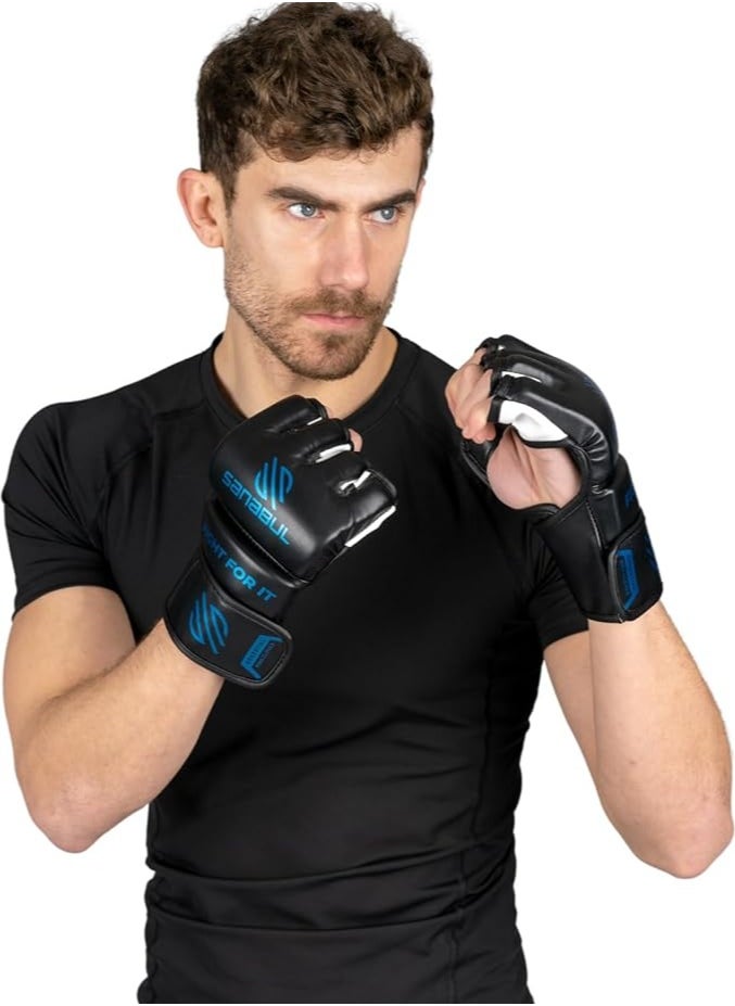 Sanabul  Essential MMA Gloves for Men and Women | Professional Fight Gloves for Sparring, Grappling, and Bag Training | Trusted by Pro Fighters (Black/Blue, Large/X-Large)  - Image 2