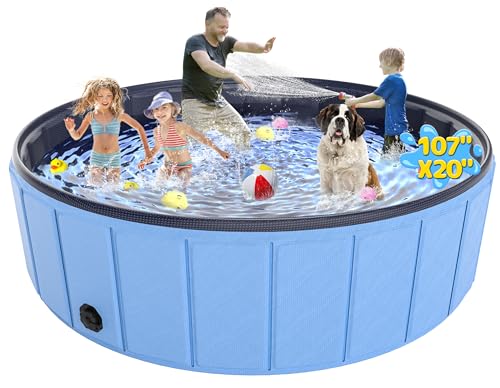 EPN Extra Large Foldable Dog Pool 107”x20”, EPN Heavy Duty Hard PVC Collapsible Dog Pool for Large Dogs and Kids, Leakproof Non-Slip Pet Wading & Bathing Tub with Drain, for Indoor & Outdoor Use - Image 1