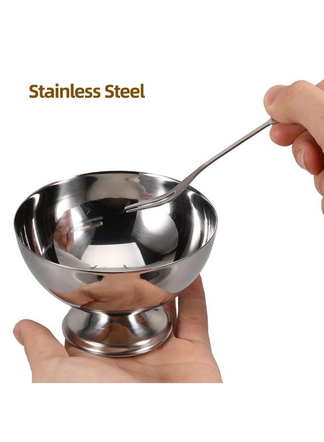 ShebSheb Stainless Steel Dessert Cup Sauce Dessert Bowls Footed Metal Snack Bowls for Salad Fruit Pudding Candy, comes with forks - Image 5