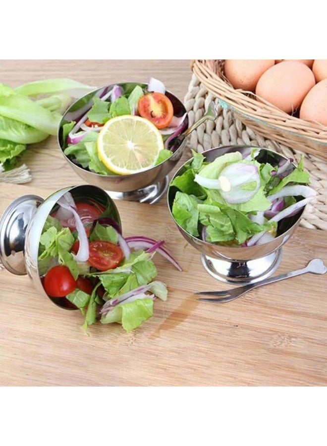 ShebSheb Stainless Steel Dessert Cup Sauce Dessert Bowls Footed Metal Snack Bowls for Salad Fruit Pudding Candy, comes with forks - Image 3