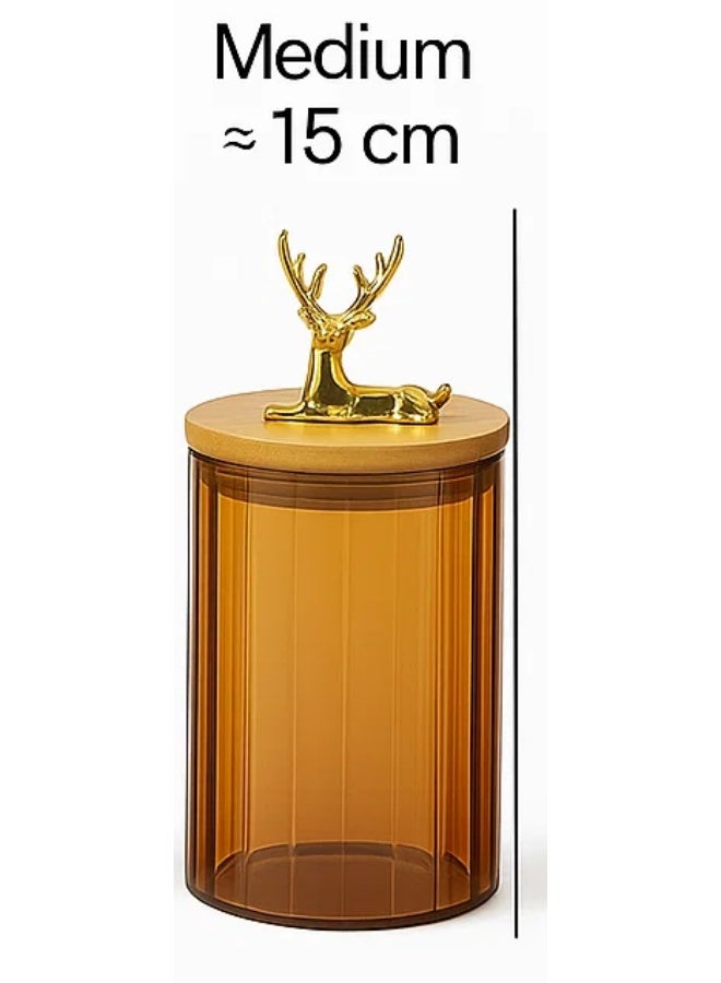 طقم توابل غزاله 3 قطع 840ملي ، برطمانات زجاجية شفافة مزخرفة بغطاء غزال ذهبي بتصميم عصري، علب تخزين مطبخ كهرماني مع أغطية خشب بامبو محكمة الغلق، مثالية لتخزين التوابل والقهوة والشاي والحبوب والمكسرات والمعكرونة والبسكويت - Image 2