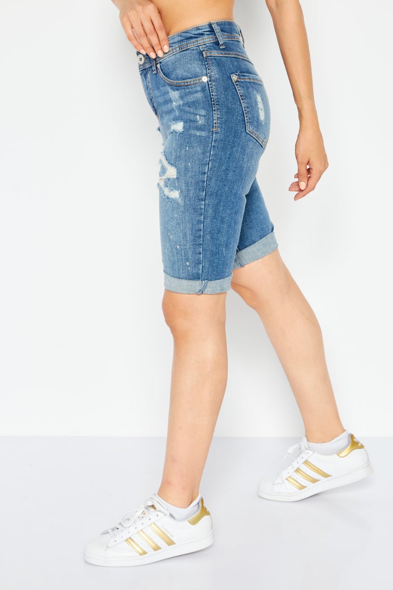 INC Denim Women Washed Rip Denim Shorts, Blue - Image 4