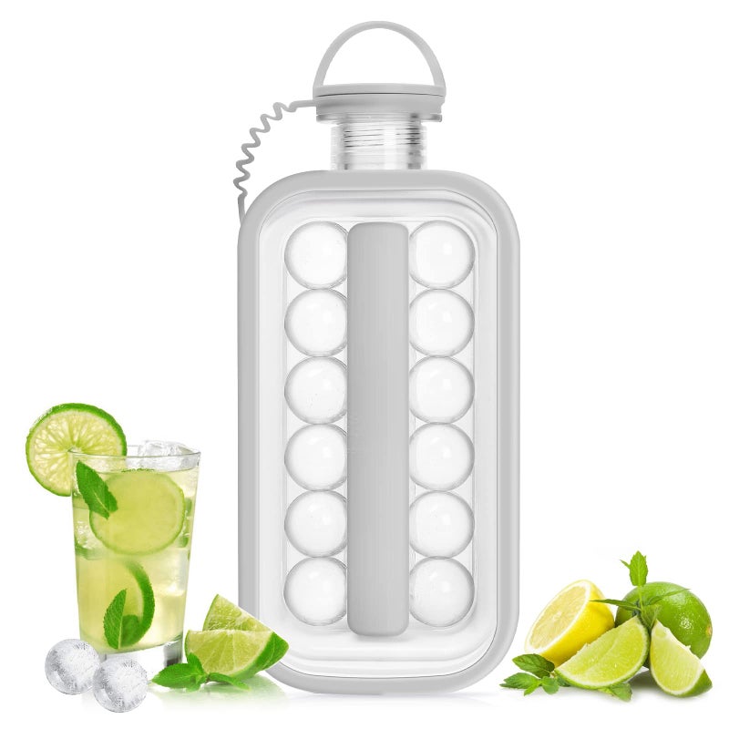 Little Star LittleStar Ice Cube Trays 2 in 1 Portable Ice Ball Maker Kettle With 17 Grids Flat Body Lid Cooling Ice PopCube Molds For HockeyCocktailCoffeeWhiskeyChampagneBeerJuiceWater Gray
