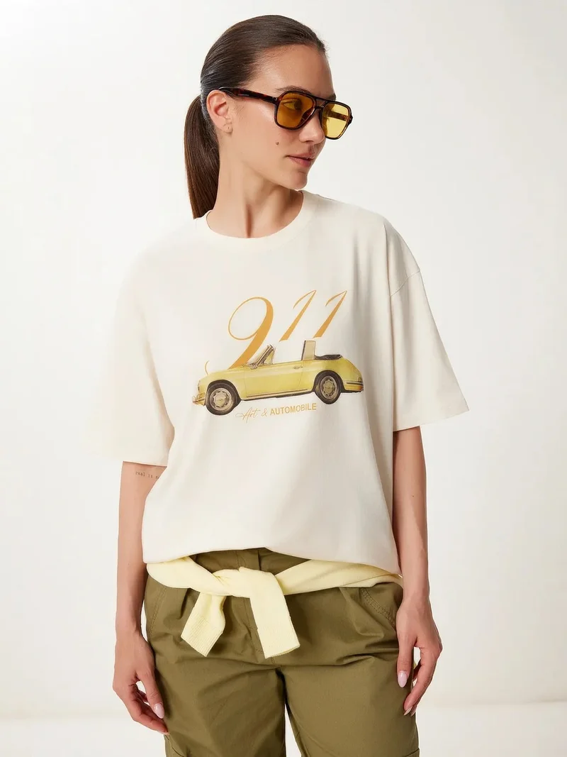 السعادة في إسطنبول ISTANBUL Oversized Printed Crew Neck T-Shirt