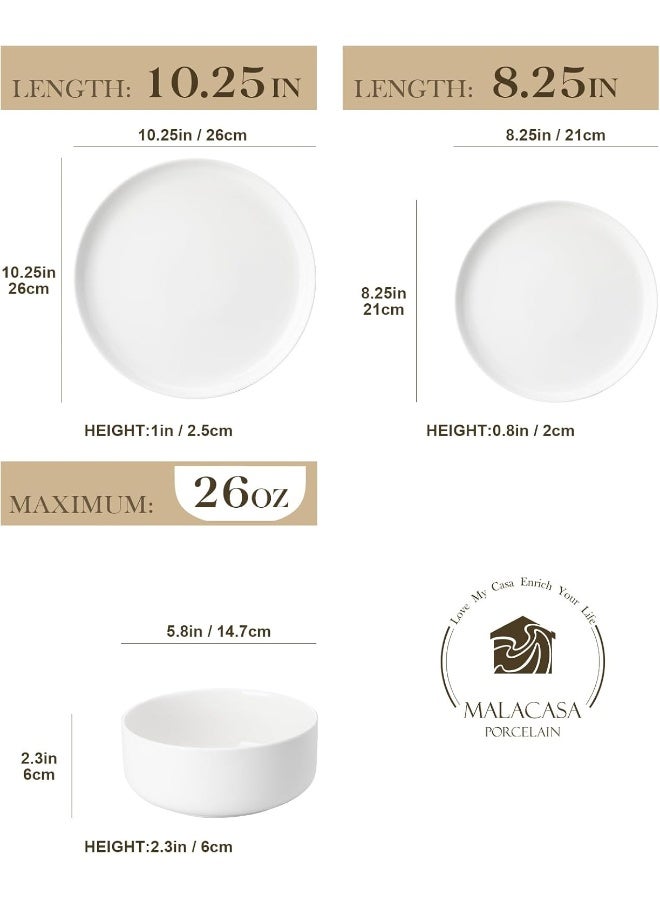 MALACASA Plates and Bowls Sets 12 Pieces Porcelain Dinnerware Sets Dishware Sets Chip Resistant Ceramic Dish Set Dining Dinner Ware Service for 4 White Series LUNA - Image 2