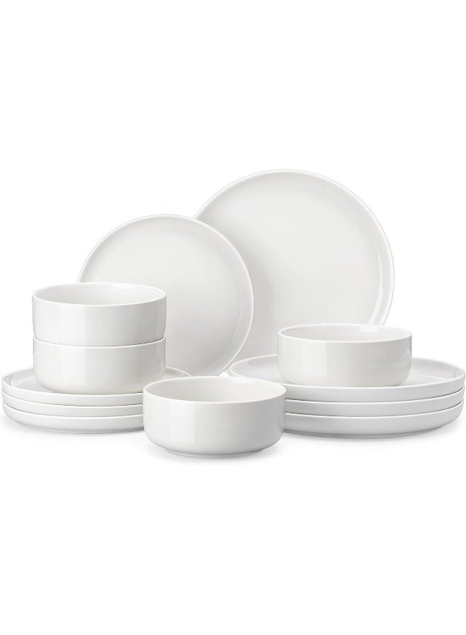 MALACASA Plates and Bowls Sets 12 Pieces Porcelain Dinnerware Sets Dishware Sets Chip Resistant Ceramic Dish Set Dining Dinner Ware Service for 4 White Series LUNA - Image 1