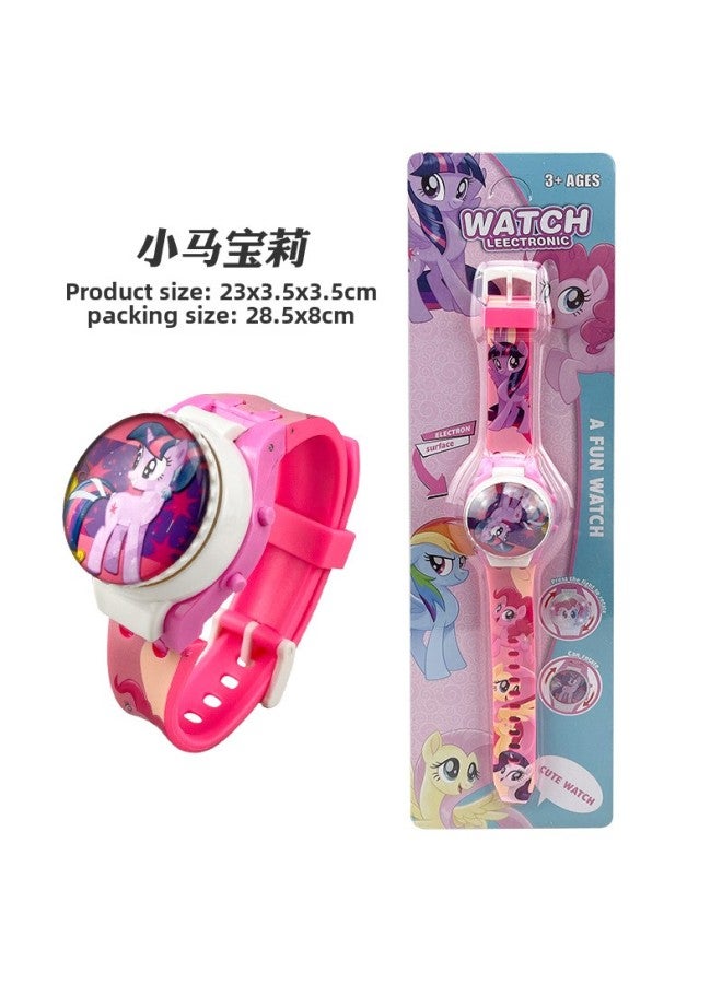 Exquisite Cartoon Sanrio Rotating Glass Cover Flip Top Watch Rotatable Decompression Children's Electronic Watch-Color:My Little Pony - Image 1
