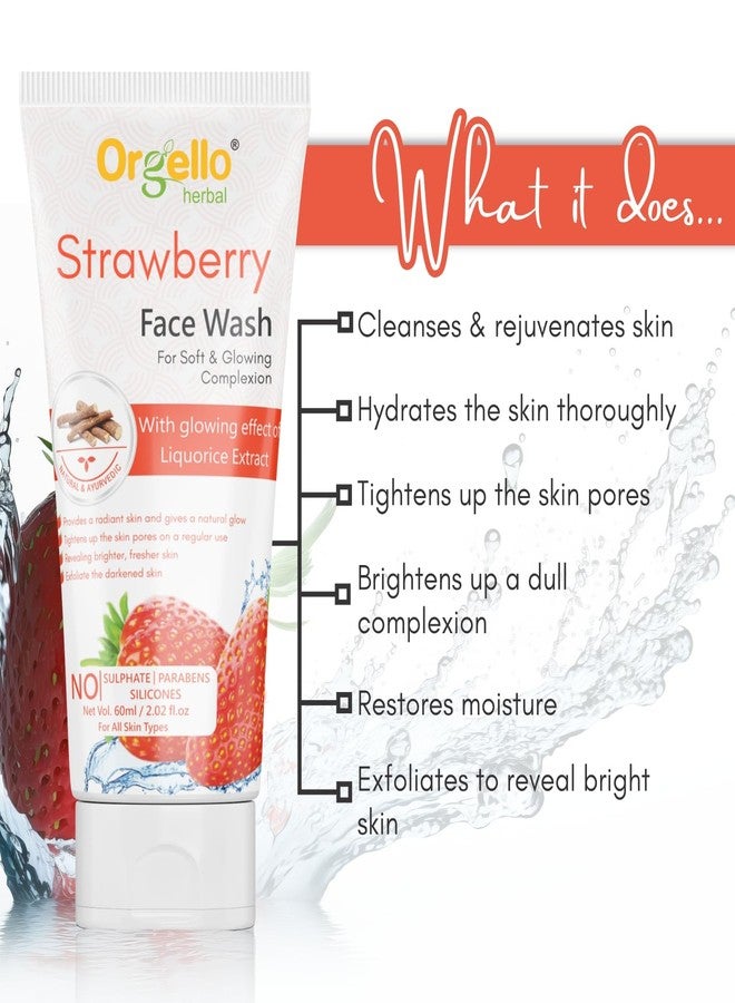 Orgello Herbal Strawberry Face Wash with Strawberry Extracts, For Normal to Dry Skin, For Hydrating & Glowing Skin | Paraben and Sulphate Free 60 ml - Image 3