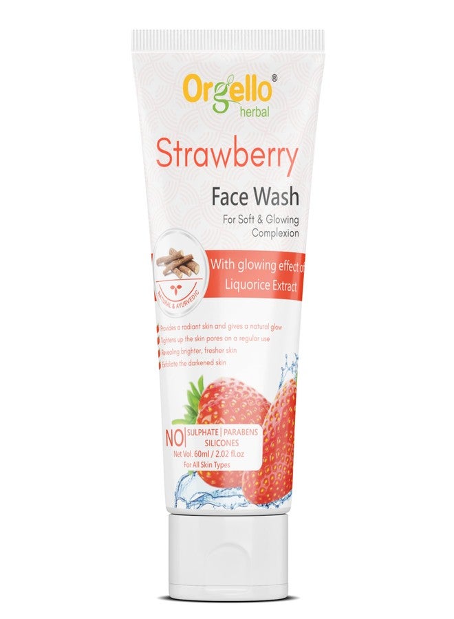 Orgello Herbal Strawberry Face Wash with Strawberry Extracts, For Normal to Dry Skin, For Hydrating & Glowing Skin | Paraben and Sulphate Free 60 ml - Image 1