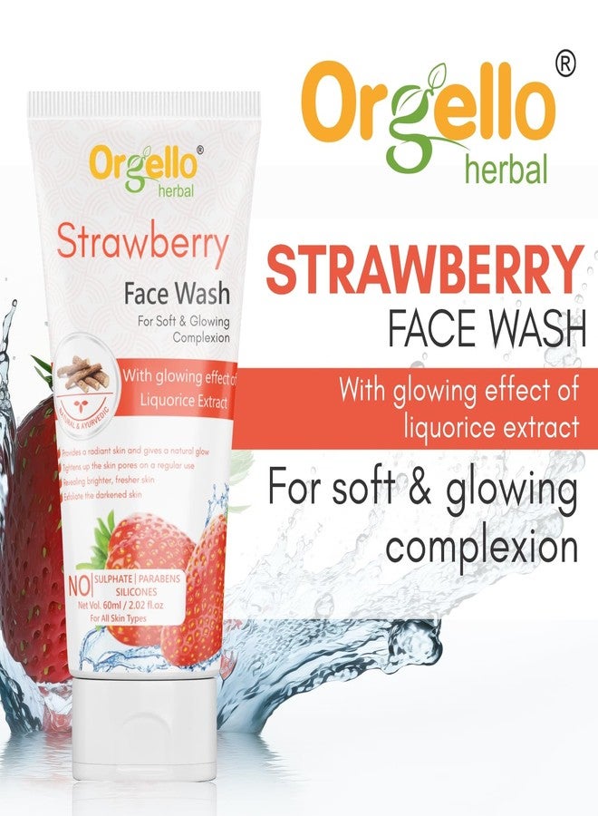 Orgello Herbal Strawberry Face Wash with Strawberry Extracts, For Normal to Dry Skin, For Hydrating & Glowing Skin | Paraben and Sulphate Free 60 ml - Image 2