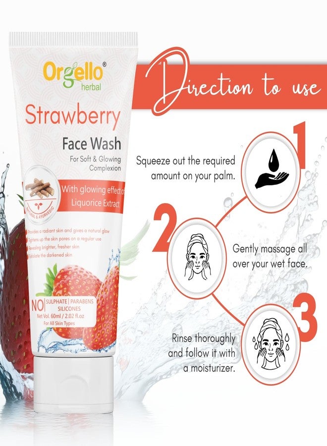 Orgello Herbal Strawberry Face Wash with Strawberry Extracts, For Normal to Dry Skin, For Hydrating & Glowing Skin | Paraben and Sulphate Free 60 ml - Image 5