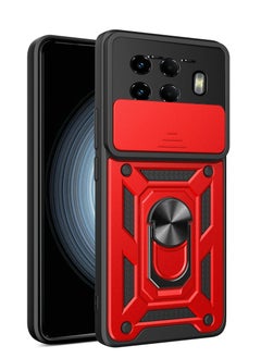 Generic TECNO Spark 20 Pro+ Case Cover, Slide Camera Lens Cover + 360°Rotating Kickstand Ring + Support Magnetic Car Mount Shockproof Mobile Phone Case For TECNO Spark 20 Pro+, Red 