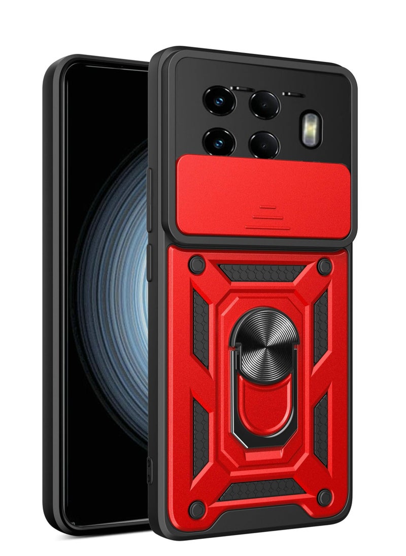 Generic - TECNO Spark 20 Pro+ Case Cover, Slide Camera Lens Cover + 360°Rotating Kickstand Ring + Support Magnetic Car Mount Shockproof Mobile Phone Case For TECNO Spark 20 Pro+, Red - Image 1