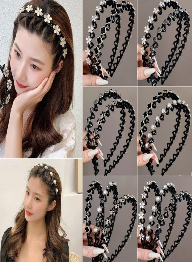 SIMAR ART Set of 2pcs random waved pattern hairband for trending and elegant look for girls and women Elegant Pearl Flower Headband, Black and White, Decorative Hair Accessory for Women - Image 1