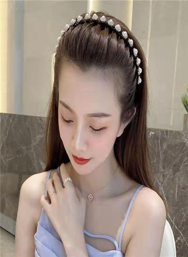 SIMAR ART Set of 2pcs random waved pattern hairband for trending and elegant look for girls and women Elegant Pearl Flower Headband, Black and White, Decorative Hair Accessory for Women - Image 2