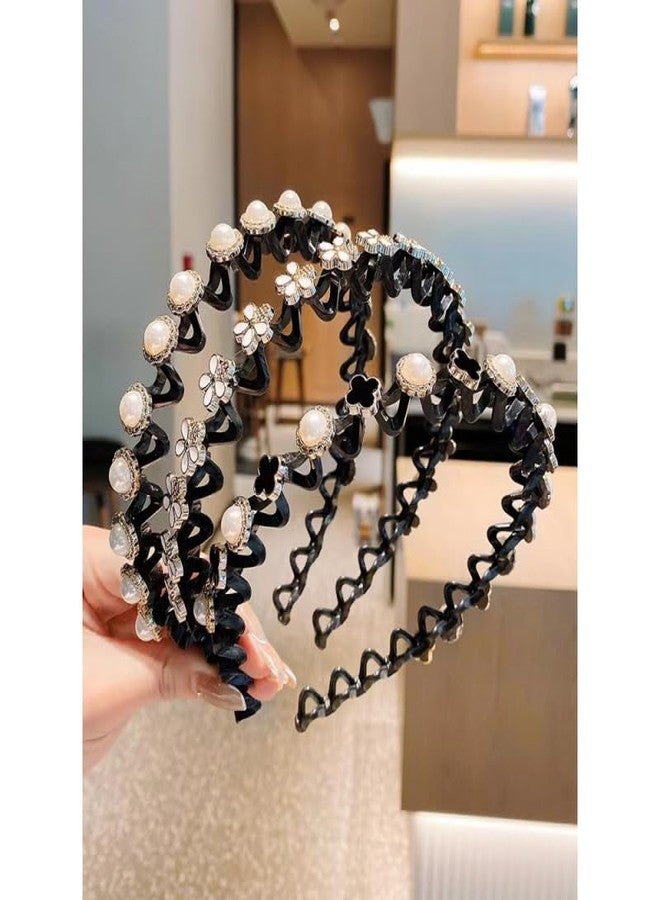 SIMAR ART Set of 2pcs random waved pattern hairband for trending and elegant look for girls and women Elegant Pearl Flower Headband, Black and White, Decorative Hair Accessory for Women - Image 3