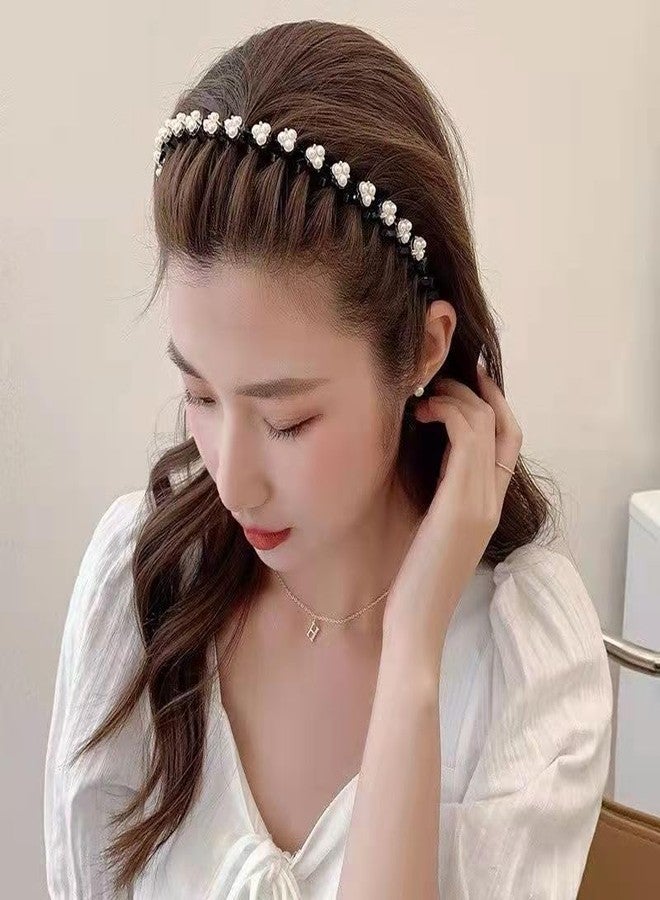 SIMAR ART Set of 2pcs random waved pattern hairband for trending and elegant look for girls and women Elegant Pearl Flower Headband, Black and White, Decorative Hair Accessory for Women - Image 4