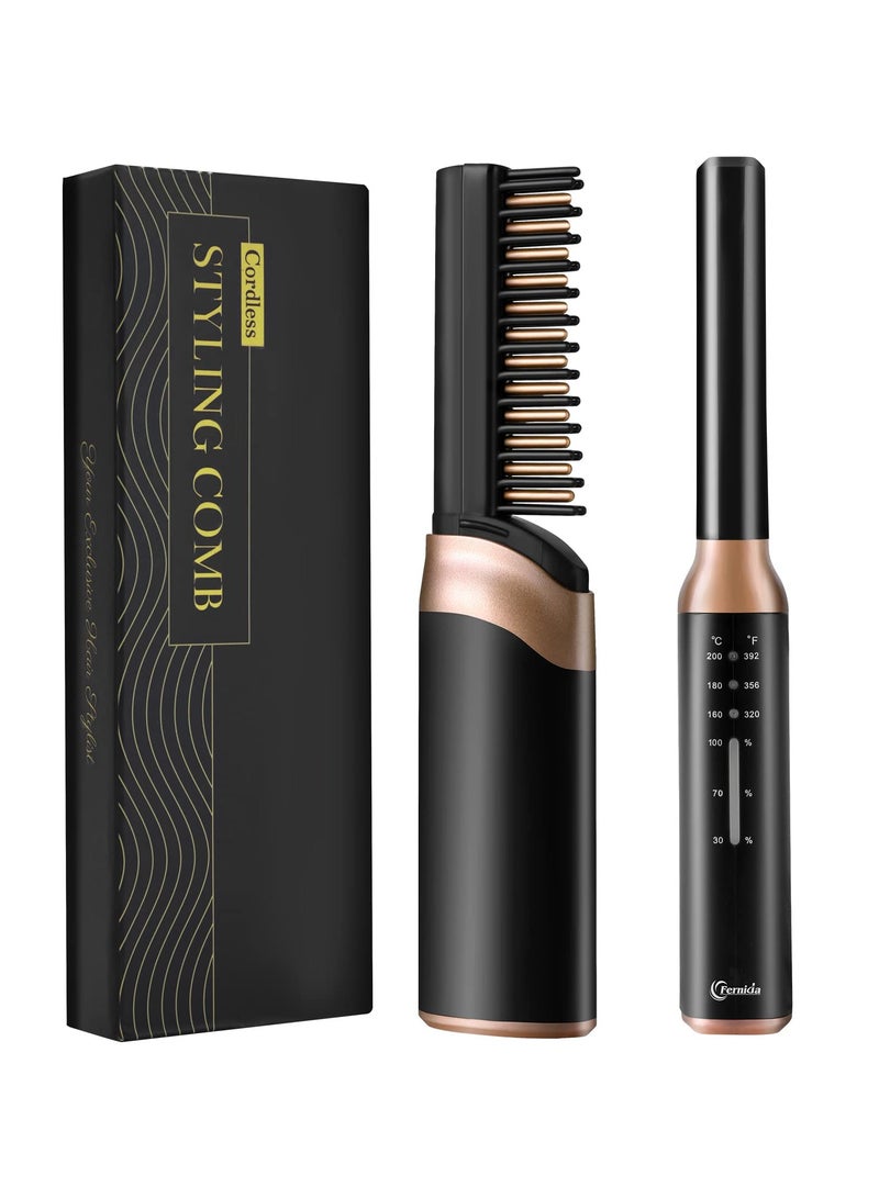 SYOSI Cordless Hair Straightening Brush, Portable Hot Hair Straightening Comb, Mini Hair Straightening Brush, 2600mAh Rechargeable Battery and 3 Temperature Settings, for Women and Men, Home & Travel - Image 1