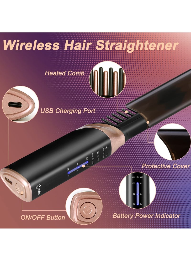 SYOSI Cordless Hair Straightening Brush, Portable Hot Hair Straightening Comb, Mini Hair Straightening Brush, 2600mAh Rechargeable Battery and 3 Temperature Settings, for Women and Men, Home & Travel - Image 2