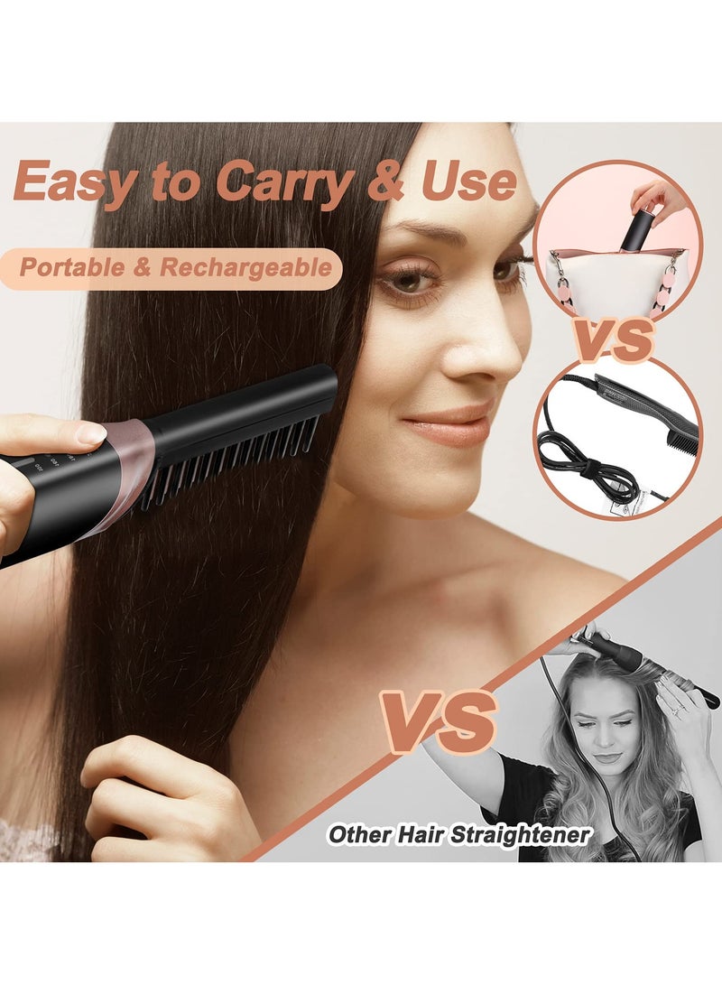 SYOSI Cordless Hair Straightening Brush, Portable Hot Hair Straightening Comb, Mini Hair Straightening Brush, 2600mAh Rechargeable Battery and 3 Temperature Settings, for Women and Men, Home & Travel - Image 4