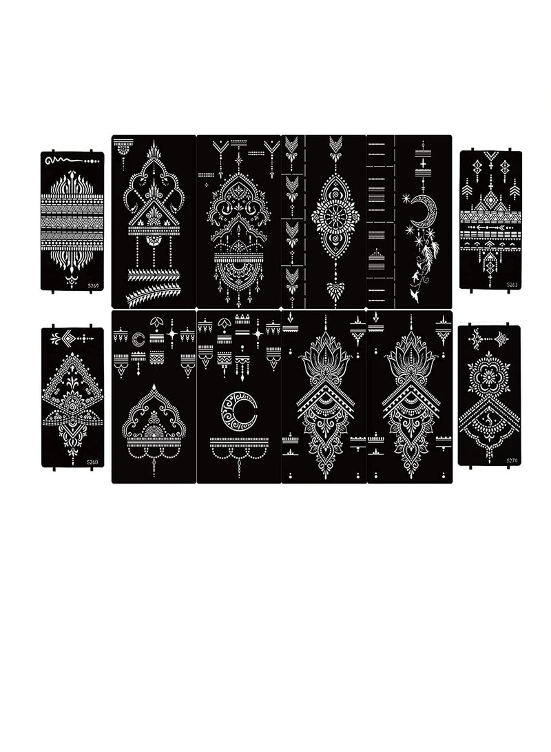 Temporary Tattoo Stencils, 12 Sheets of Self-Adhesive Henna Designs, Reusable Body Art Stickers for Kids and Adults, Creative Painting Templates - Image 1