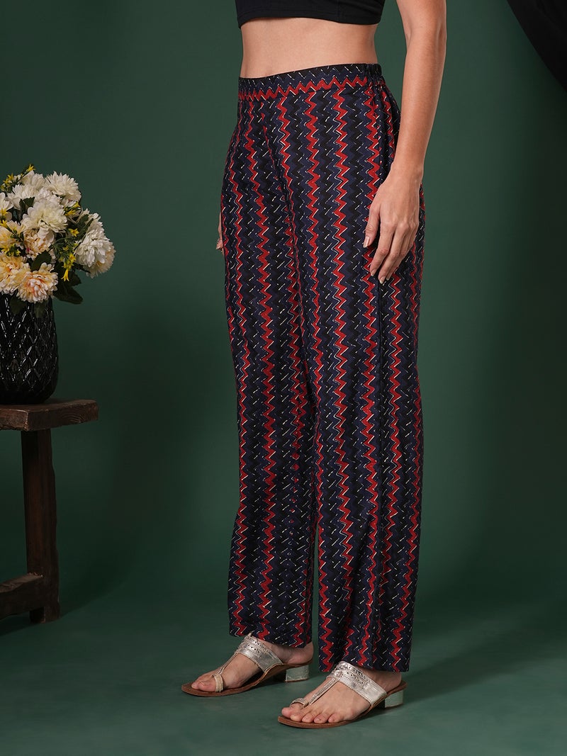globus Women Cotton Chevron Print Mid-Rise Ethnic Parallel Trousers - Image 4