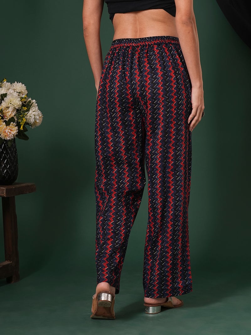 globus Women Cotton Chevron Print Mid-Rise Ethnic Parallel Trousers - Image 5