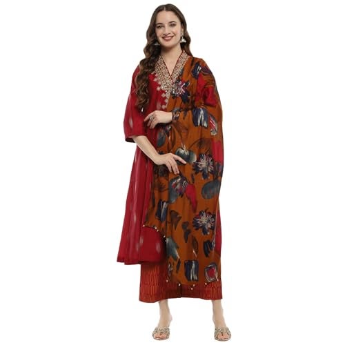 Biba Beige Cotton Anarkali Suit Set - Image 1