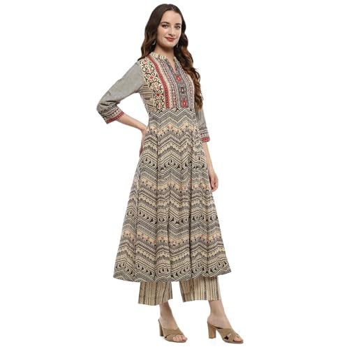 Biba Beige Cotton Anarkali Suit Set - Image 2