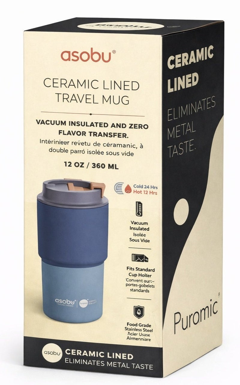 Asobu Ceramic Lined Travel Mug 12oz/360ml Pastel Blue, Vacuum Insulated Stainless Steel Coffee Mug, No Metal Taste, Leakproof Lid, BPA Free Reusable Cup for Hot & Cold Drinks, Car Cup Holder Friendly - Image 5