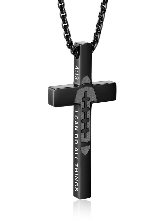 VULETO Football Cross Necklace for Boys Men, Football Accessories Gear Stuff Pendant Chain Valentines Christian Religious Easter Basket Stuffers Jewelry Gifts for Son Kids Teenage Teen Him Age 8-12 Coach Team - Image 1