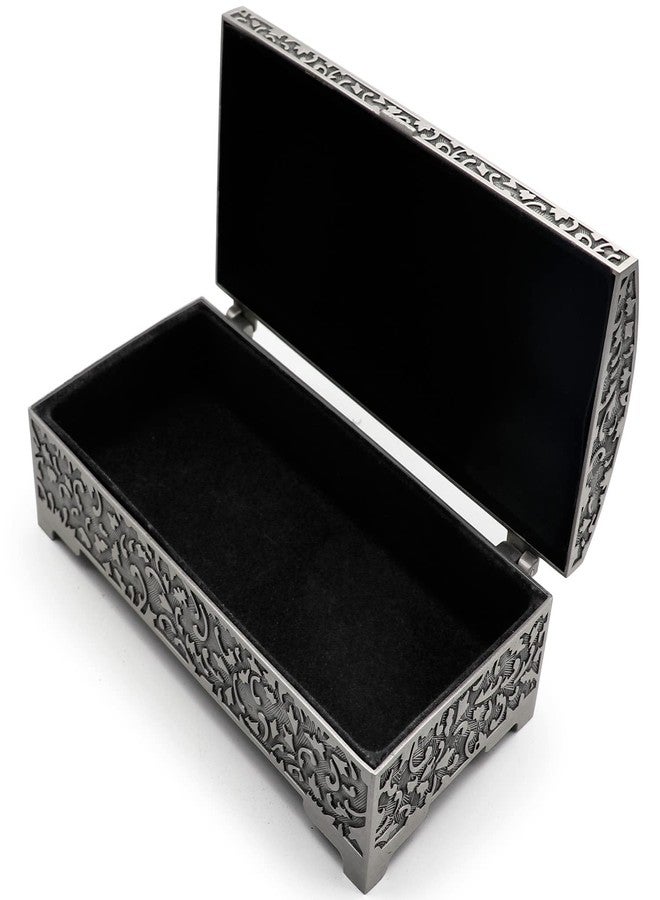 AVESON Vintage Metal Jewelry Box Small Trinket Storage Organizer Box Chest Ring Case for Girls Women, Tin Color, Medium - Image 4