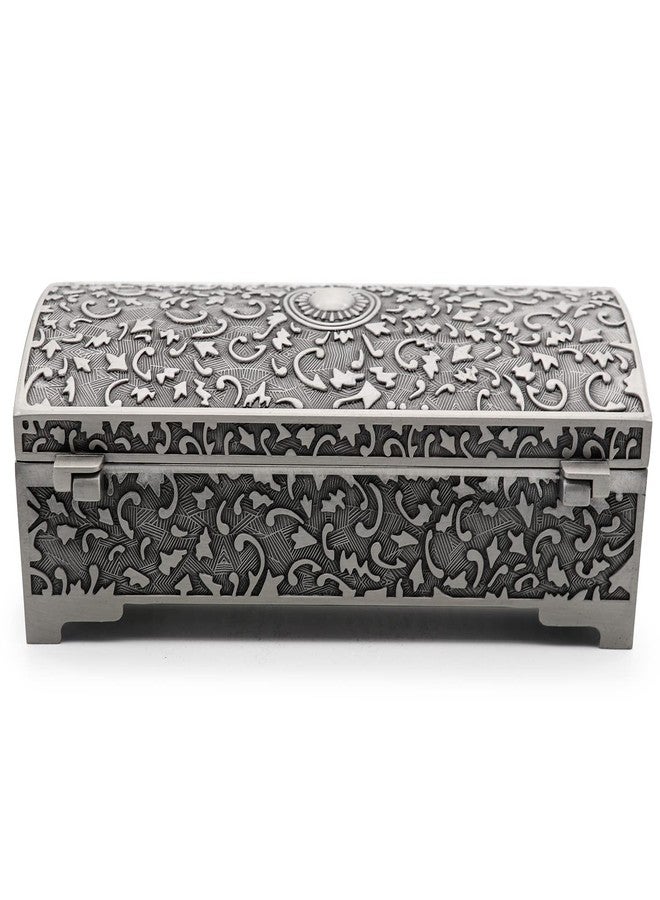 AVESON Vintage Metal Jewelry Box Small Trinket Storage Organizer Box Chest Ring Case for Girls Women, Tin Color, Medium - Image 3