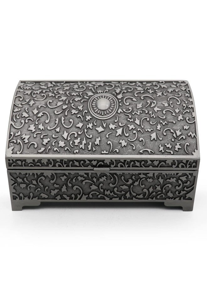 AVESON Vintage Metal Jewelry Box Small Trinket Storage Organizer Box Chest Ring Case for Girls Women, Tin Color, Medium - Image 2