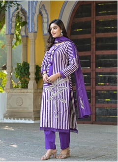 PRIYA’S PANACHE Purple Cotton Kurta Set for Women | Ethnic Floral Print Kurta with Pants and Dupatta | Traditional Indian Outfit.  - Image 1