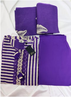 PRIYA’S PANACHE Purple Cotton Kurta Set for Women | Ethnic Floral Print Kurta with Pants and Dupatta | Traditional Indian Outfit.  - Image 3