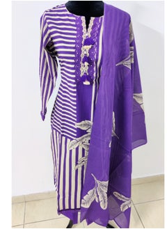 PRIYA’S PANACHE Purple Cotton Kurta Set for Women | Ethnic Floral Print Kurta with Pants and Dupatta | Traditional Indian Outfit.  - Image 5