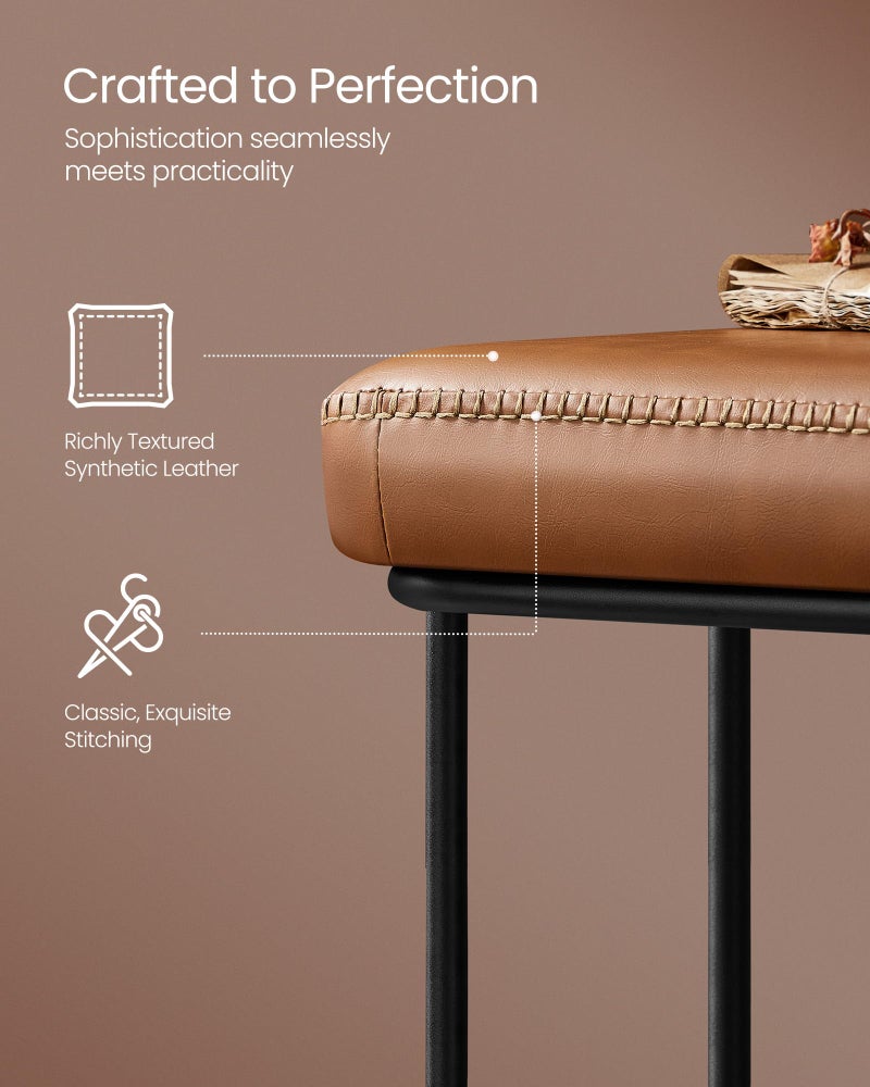 VASAGLE EKHO Collection - Storage Bench for Entryway, Ottoman Bench with Steel Frame, 43.3-Inch Wide, Synthetic Leather, Living Room, Mid-Century Modern, Loads 660 lb, Caramel Brown ULOM085K01 - Image 3