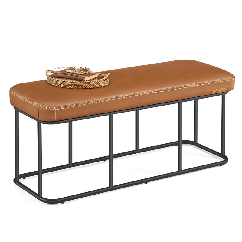 VASAGLE EKHO Collection - Storage Bench for Entryway, Ottoman Bench with Steel Frame, 43.3-Inch Wide, Synthetic Leather, Living Room, Mid-Century Modern, Loads 660 lb, Caramel Brown ULOM085K01 - Image 1
