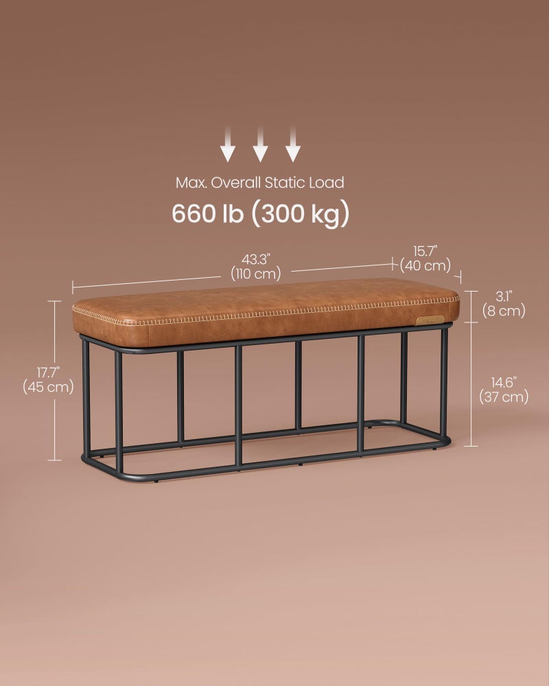 VASAGLE EKHO Collection - Storage Bench for Entryway, Ottoman Bench with Steel Frame, 43.3-Inch Wide, Synthetic Leather, Living Room, Mid-Century Modern, Loads 660 lb, Caramel Brown ULOM085K01 - Image 5
