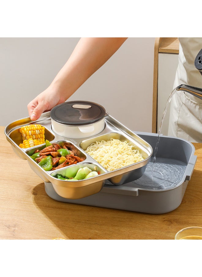 Generic - Lunch Box Large Capacity Does Not Leak 316 Food Grade Material Compartment Does Not String Flavor With Bowl Can Enter The Microwave Oven Insulation Lunch Box-Specifications:Black Gray-can Be Put Into The Microwave [pp+316 Stainless Steel]-Color:Five-compartment Standard + Insulation Bag (excluding Spoons And Chopsticks) - Image 1