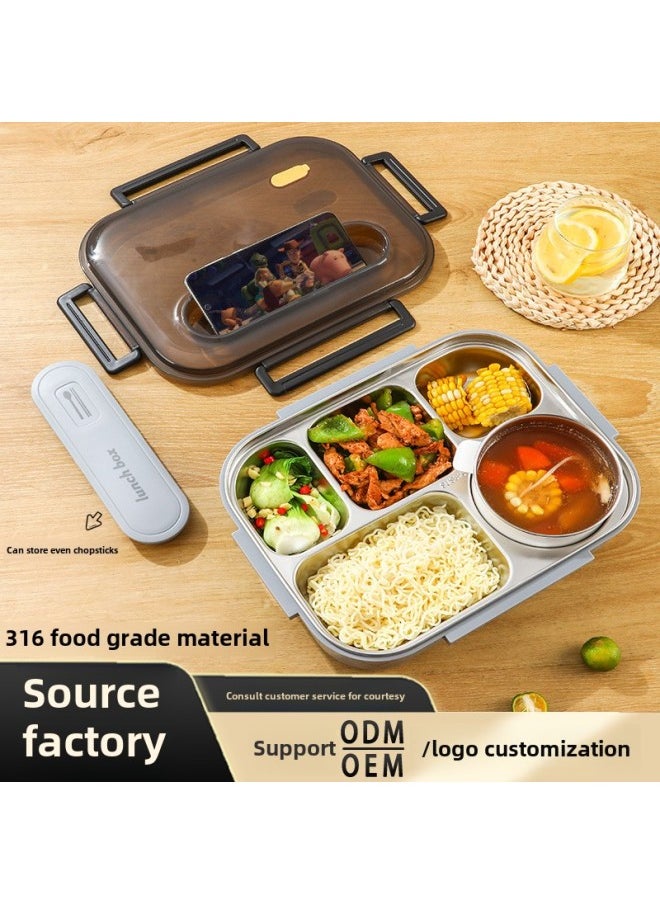 Generic - Lunch Box Large Capacity Does Not Leak 316 Food Grade Material Compartment Does Not String Flavor With Bowl Can Enter The Microwave Oven Insulation Lunch Box-Specifications:Black Gray-can Be Put Into The Microwave [pp+316 Stainless Steel]-Color:Five-compartment Standard + Insulation Bag (excluding Spoons And Chopsticks) - Image 1