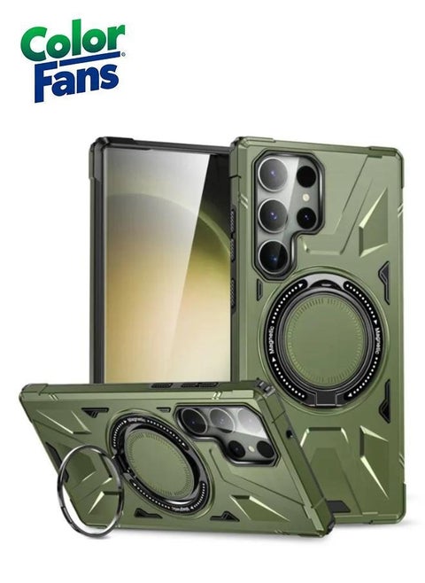 Samsung Galaxy S24 Ultra Case Scratch-resistant Cellphone Cover with 360° Rotatable Kickstand Design - Dark Green