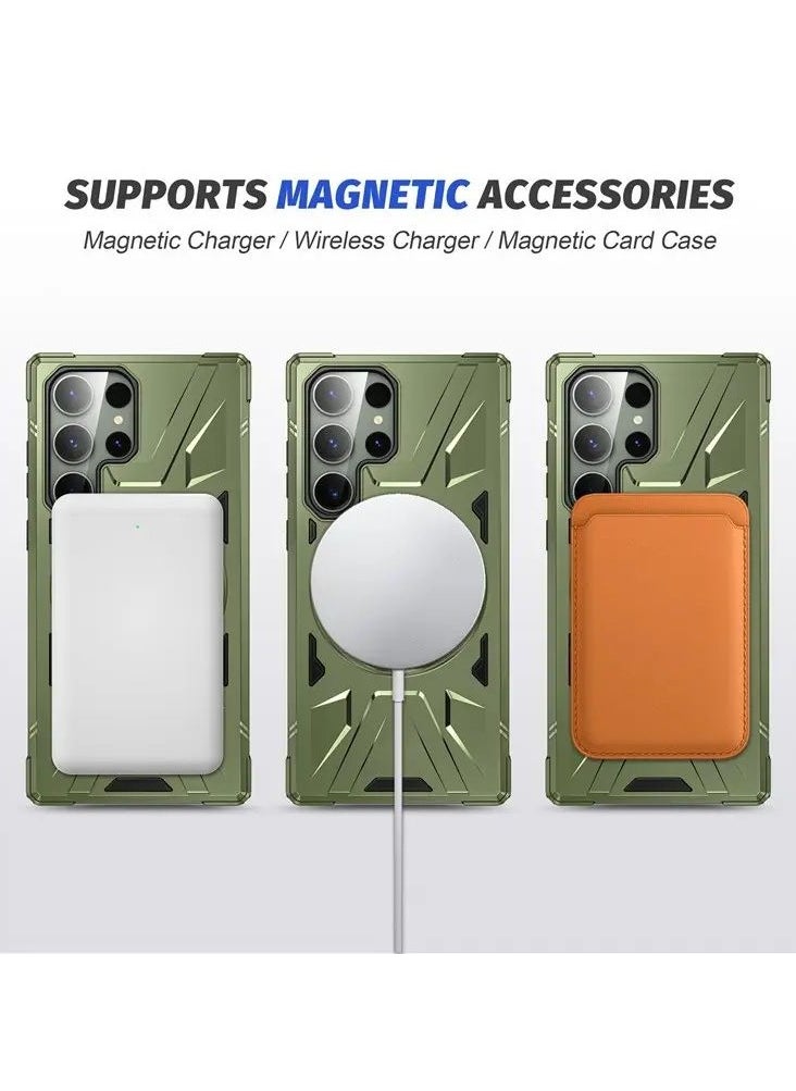 Color Fans - Samsung Galaxy S24 Ultra Case Scratch-resistant Cellphone Cover with 360° Rotatable Kickstand Design - Dark Green - Image 1