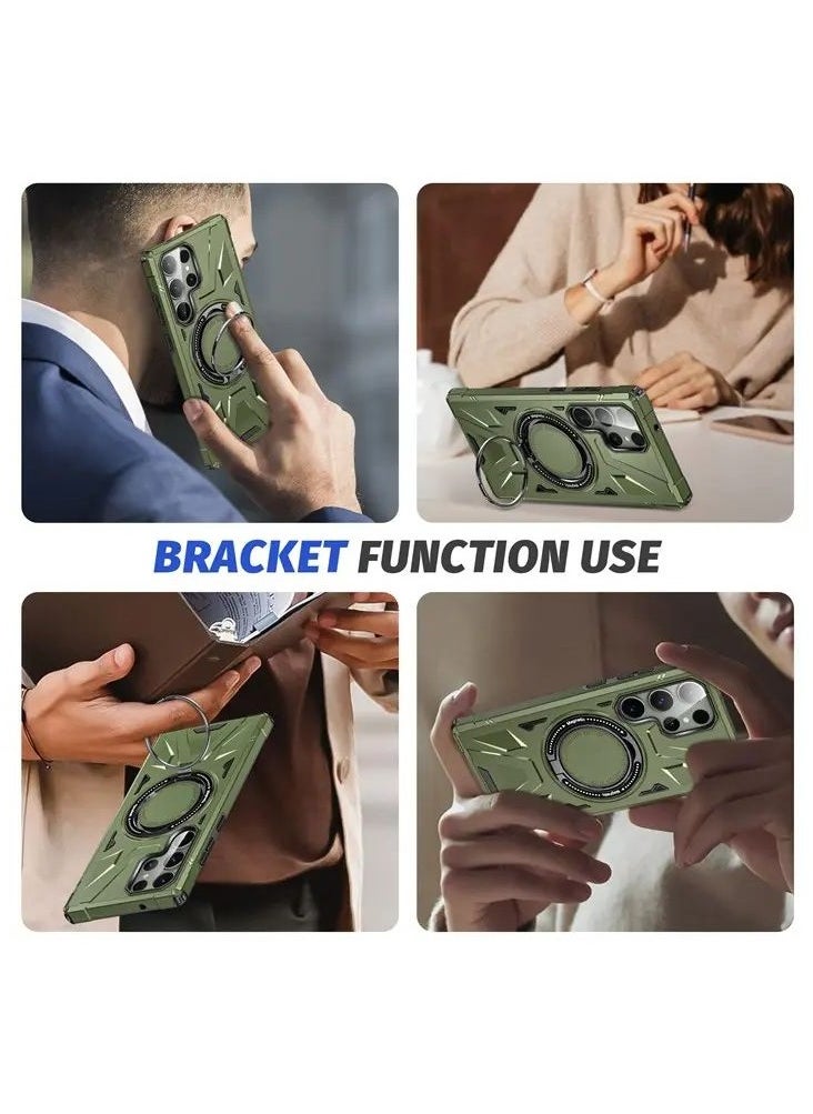 Color Fans - Samsung Galaxy S24 Ultra Case Scratch-resistant Cellphone Cover with 360° Rotatable Kickstand Design - Dark Green - Image 1